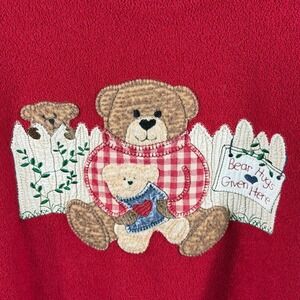 Lighthouse Apparel Women's Red Fleece Sweatshirt Bear Hugs Applique Size M
